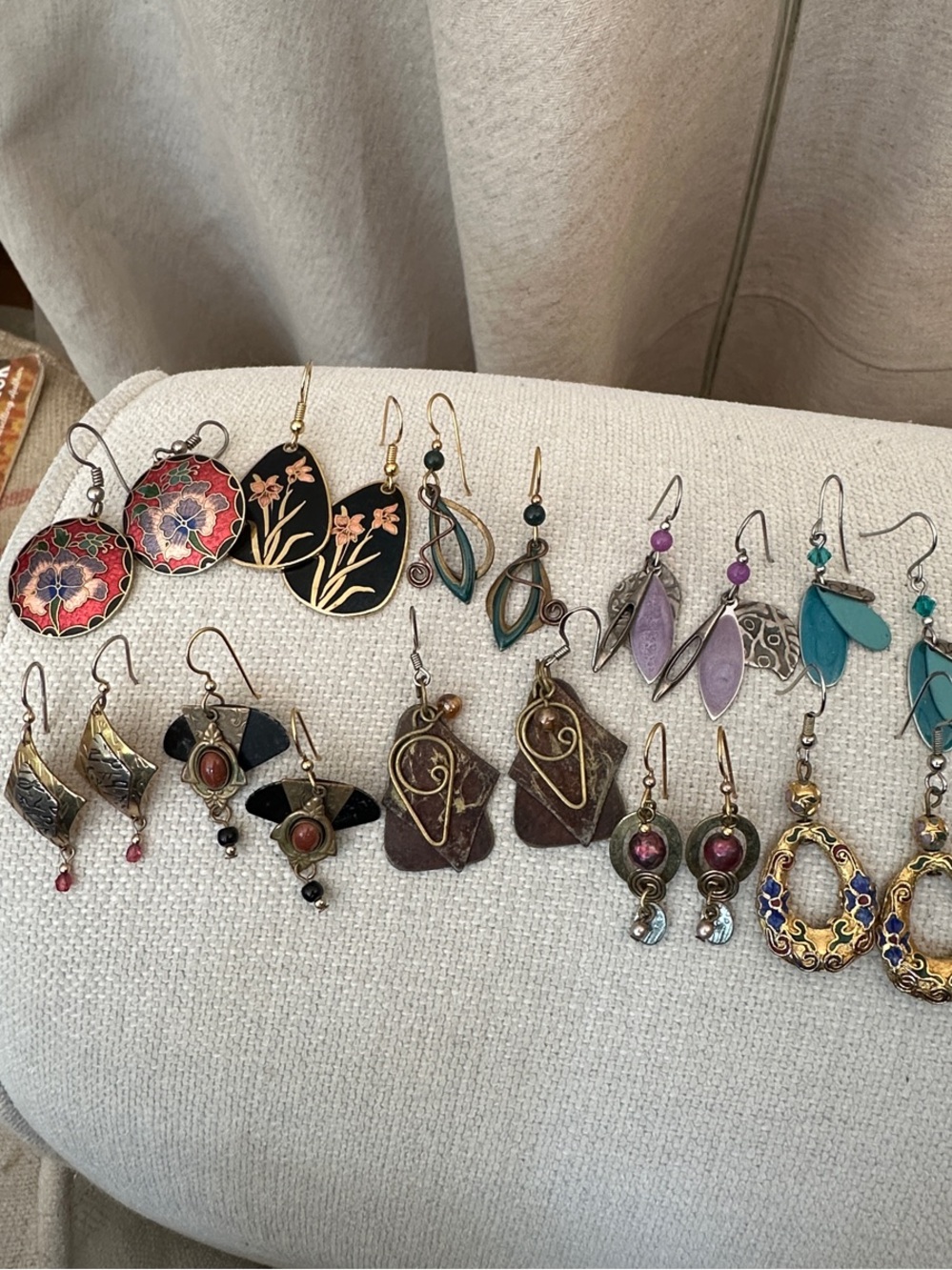 S/10 Artisan Style and Cloisonné Hook Earrings